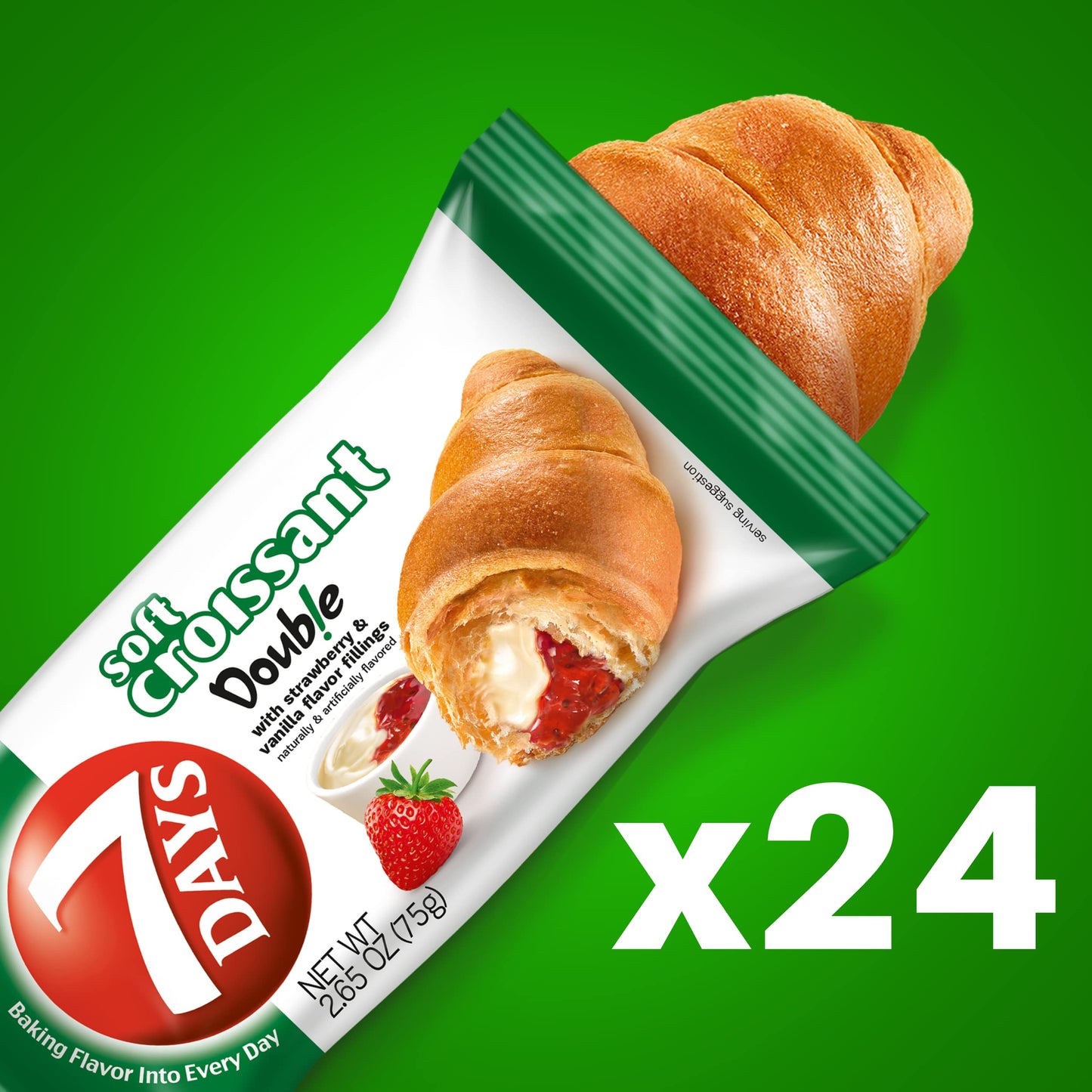 7Days Soft Croissant, Strawberry Vanilla Filling, Perfect Breakfast Pastry Or Snack, Non-Gmo (Pack Of 24)