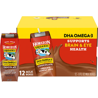 Horizon Organic Shelf-Stable 1% Lowfat Milk Boxes with DHA Omega-3, Chocolate, 8 Fl Oz, Pack of 12