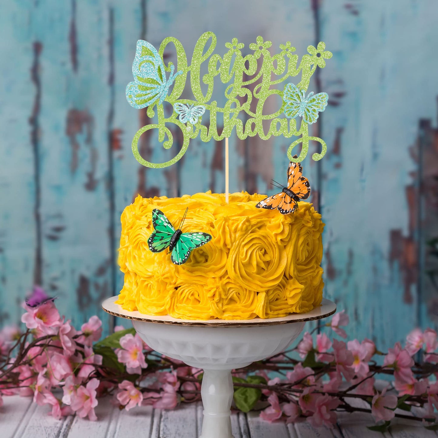 Gyufise 1Pcs Assembled 3D Butterfly Cupcake Toppers Hollow Arts Butterfly Cake Decorations Happy Birthday Cake Topper For Baby S