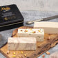 Mughe Gourmet Halvah Assortment 1.88lb (850g) Tin Gift Box - 3 Delicious Vegan Marble Tahini Halvah Bars Pistachio, Cocoa, Vanil