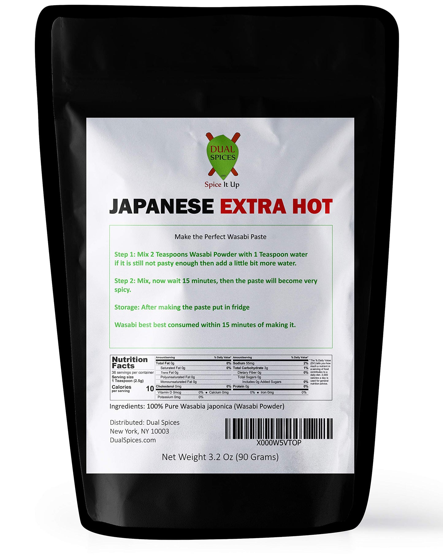 Dualspices Japanese Wasabi Powder 3.2 Oz (90 Grams) Extra Hot - No Fillers - 100% Pure