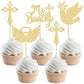 Gyufise Cupcake Toppers - 24Pcs Dove Cross Decorations for Baptism & Baby Shower - Gold Paper