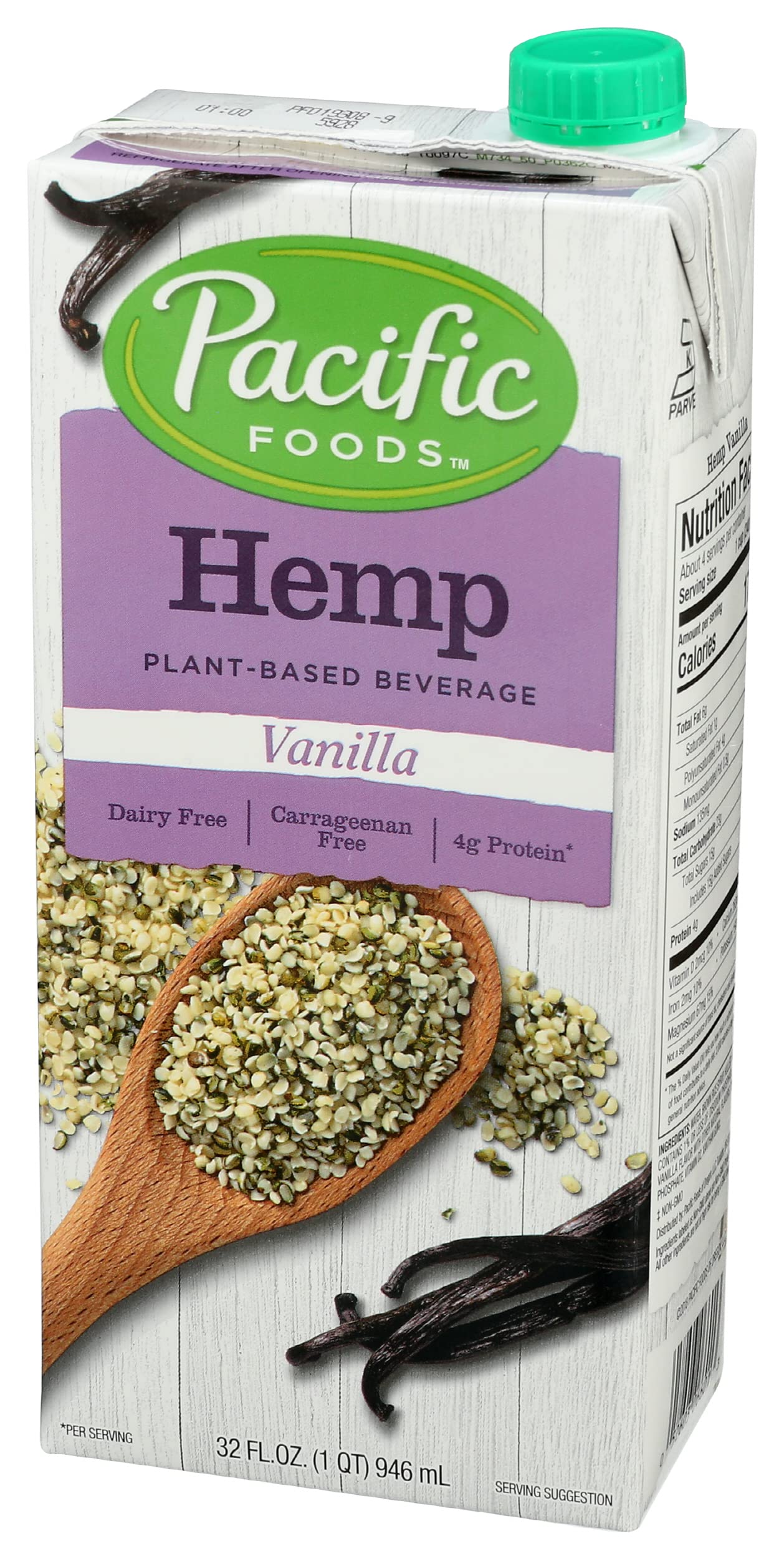 Pacific Foods Hemp Milk, Vanilla, 32oz