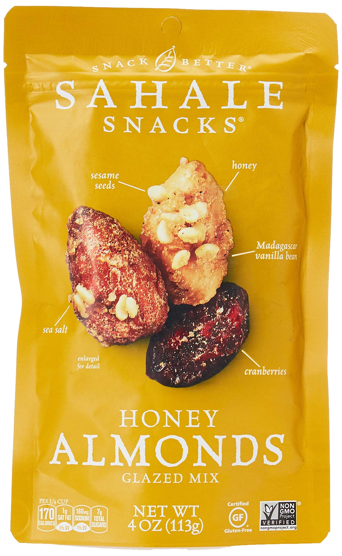 Sahale Snacks Honey Almonds Glazed Mix, 4 Oz., Pack Of 1 – Nut Snacks In A Resealable Pouch, No Artificial Flavors, Preservatives Or Colors, Gluten-Free Snacks