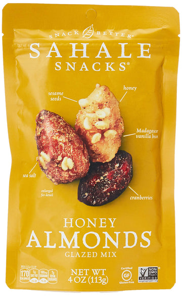 Sahale Snacks Honey Almonds Glazed Mix, 4 Oz., Pack Of 1 – Nut Snacks In A Resealable Pouch, No Artificial Flavors, Preservatives Or Colors, Gluten-Free Snacks