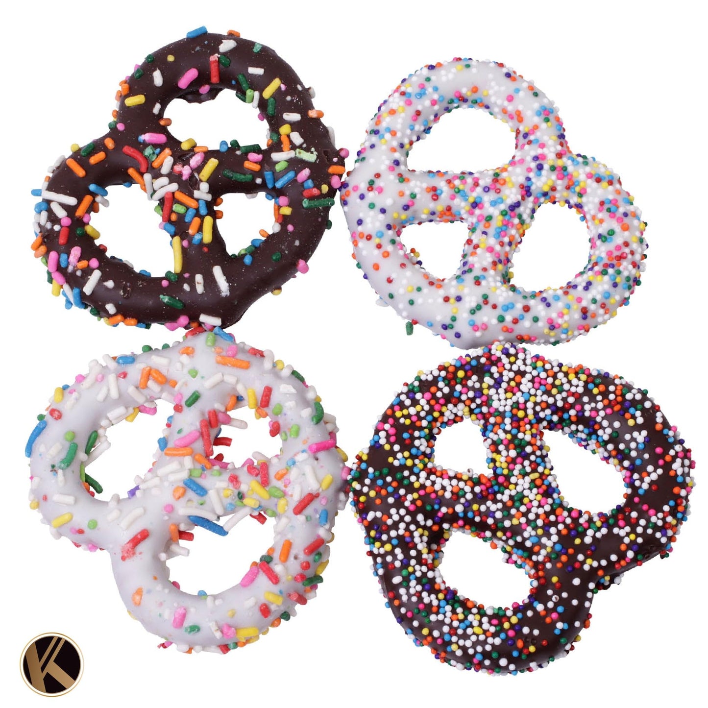 Kremery Creamy Chocolate Cravings - Fathers Day, Chocolate Covered Pretzel Twists Gift Basket, In Confetti Tower (12 Pretzels, A