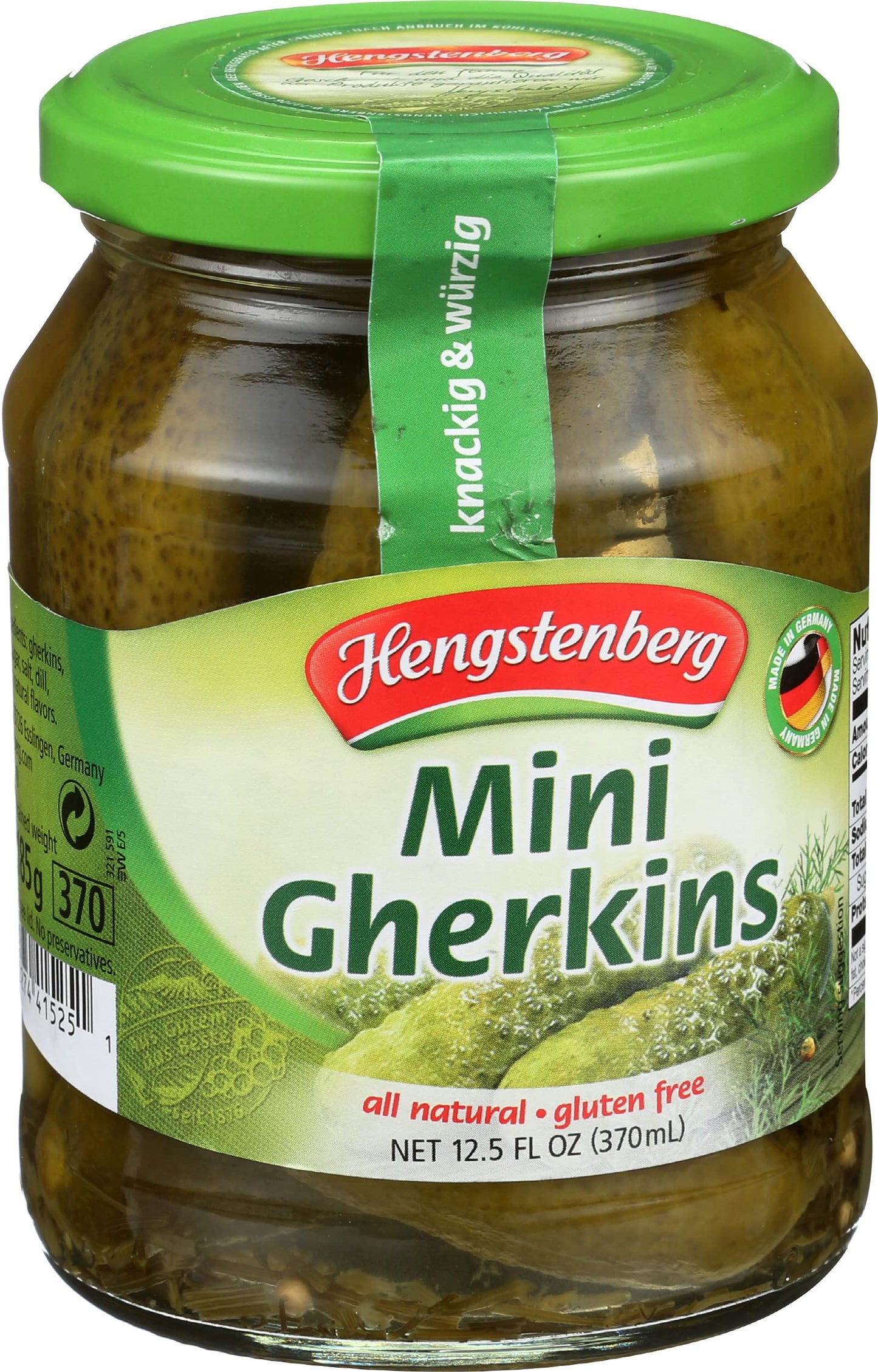 Hengstenberg Pickle Gherkins Mini, 12.5 Oz