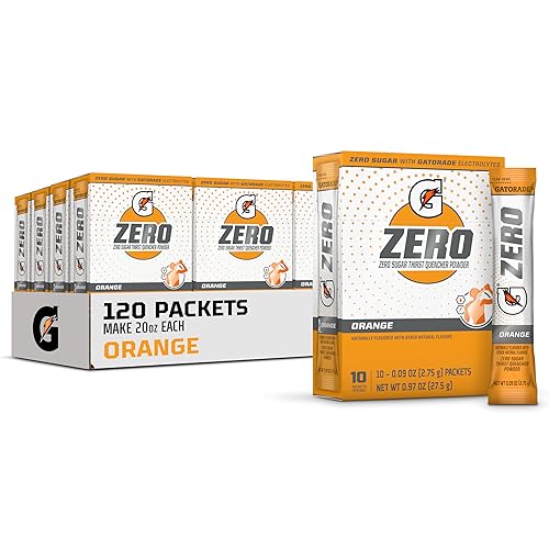 Gatorade G Zero Powder, Orange, 0.10oz Packets, 120 Count, 12 Pack - Sugar-Free Electrolyte Drink Mix for Hydration