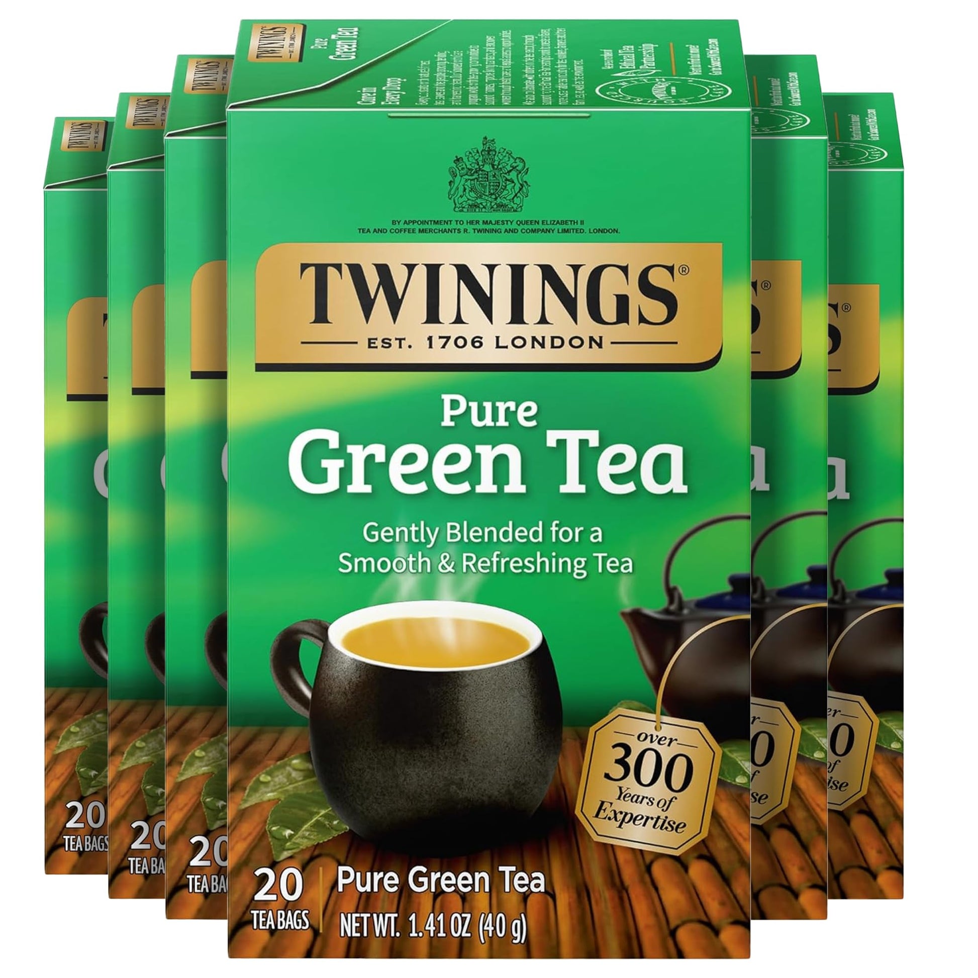 Twinings Pure Green Tea Individually Wrapped Bags, 20 Count (Pack of 6), Smooth Flavour, Enticing Aroma, Caffeinated, Enjoy Hot 
