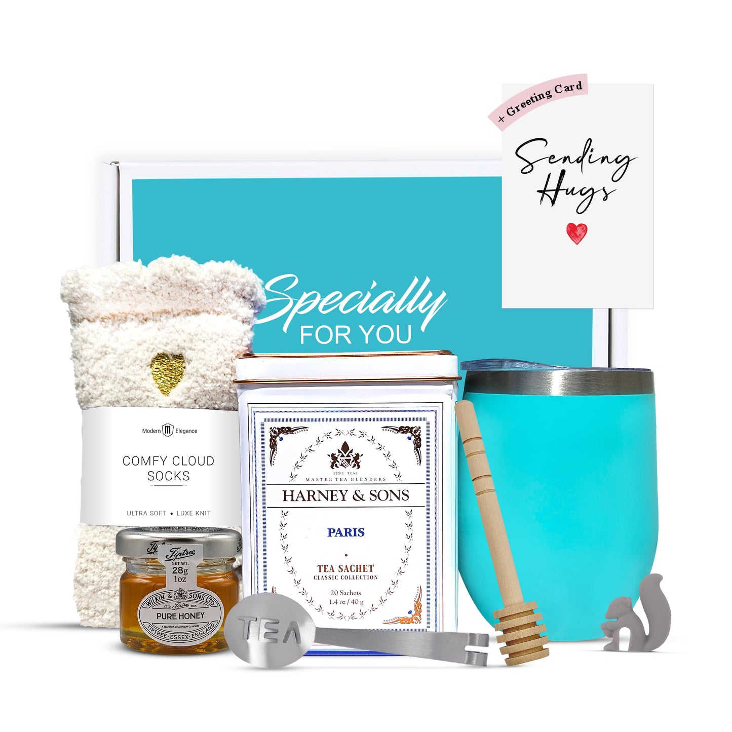Mothers Day Gifts for Mom Tea Gift Set for Women - Thoughtful Get Well Gift Box with Cozy Socks, Stainless Tumbler, 20 Tea Sache