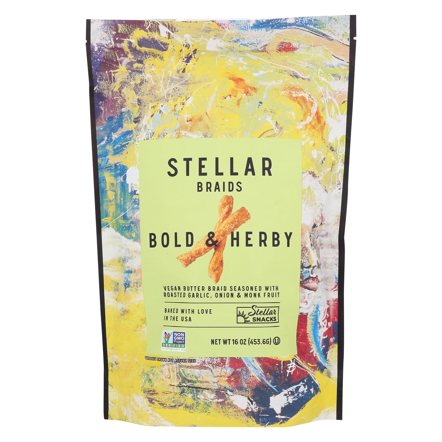 STELLAR SNACKS Bold & Herby Pretzels, Vegan Gourmet Snack, 16 Oz Resealable Bag, Non-GMO, Model 0760295003987