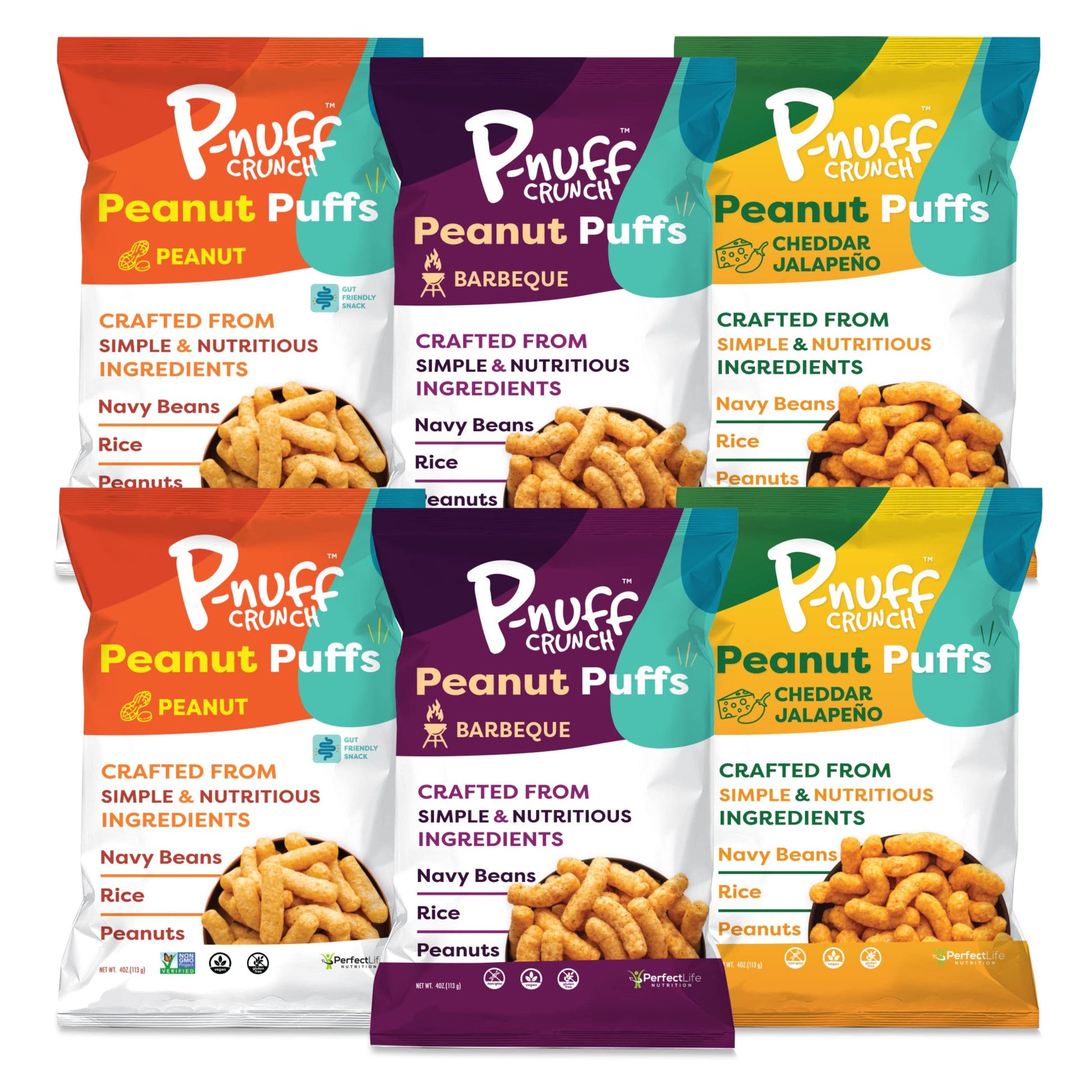 P-Nuff Crunch Peanut Puffs Savory Variety Pack, 20g Vegan Protein, Keto, Gluten Free, 4oz Bag, 6-Pack