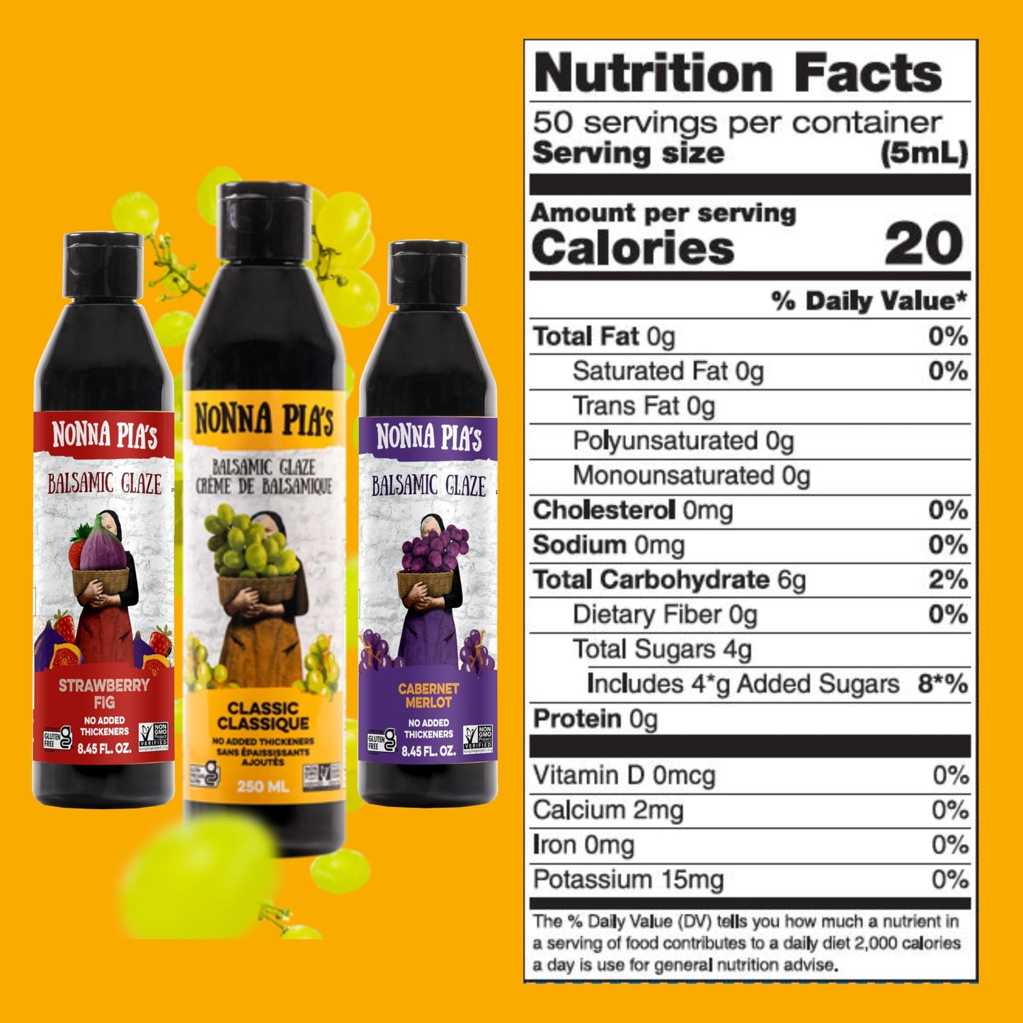 Nonna Pias Variety Pack Balsamic Glaze, 8.45oz (Pack of 3) - Non-GMO, Gluten-Free