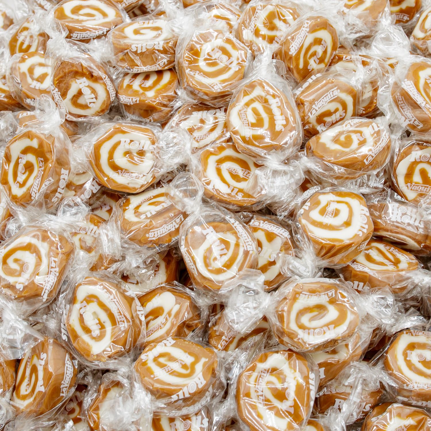 COCONUT ROLLS Caramel Candy 3 lb - Soft & Chewy, Old Fashioned, Individually Wrapped, Bulk Candies in Resealable Bag