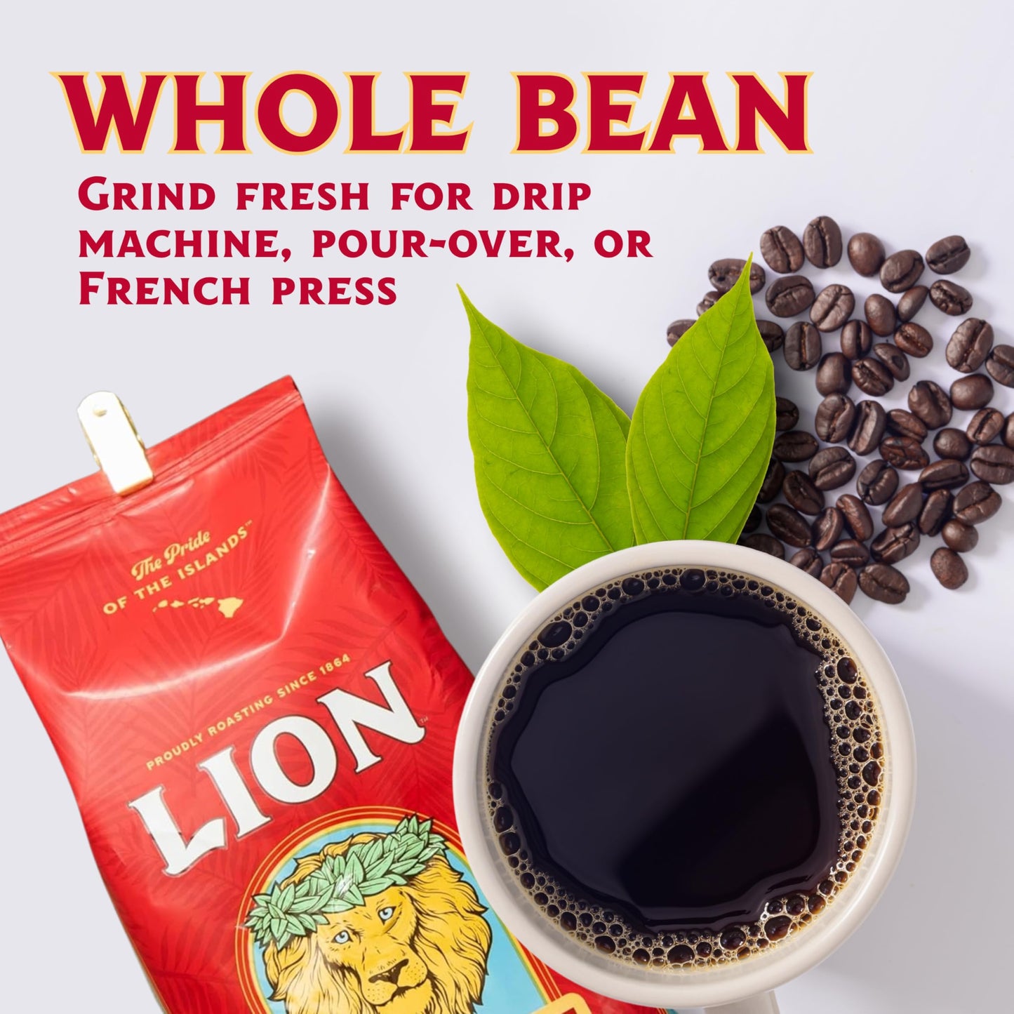 Lion Coffee Toasted Coconut Flavored Light Roast Whole Bean Coffee, 24 Ounce Bag