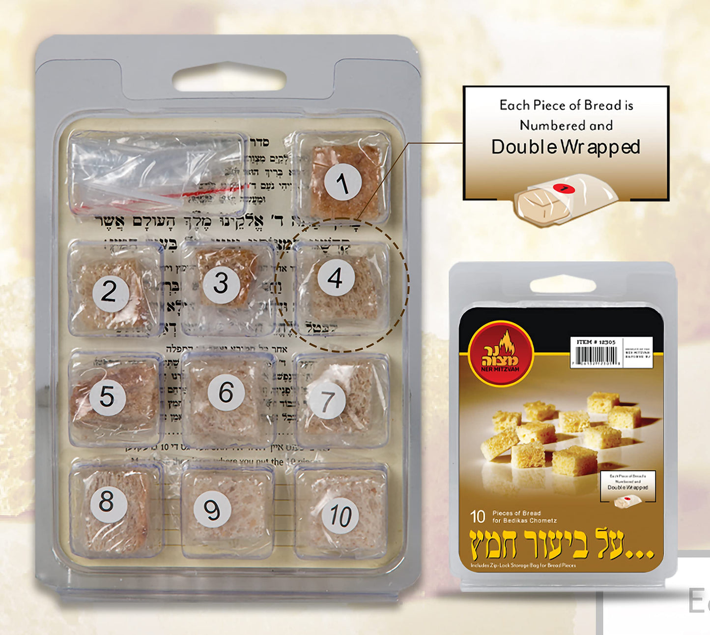 Ner Mitzvah Bedikas Chometz Bread - 10 Pieces Of Bread - Poly Bagged Seperately - Easy To Use