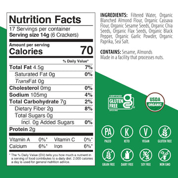 Julian Bakery Paleo Thin Crackers | Salt & Pepper | Usda Organic | Gluten-Free | Grain-Free | Gmo Free | Low Carb | 1 Pack
