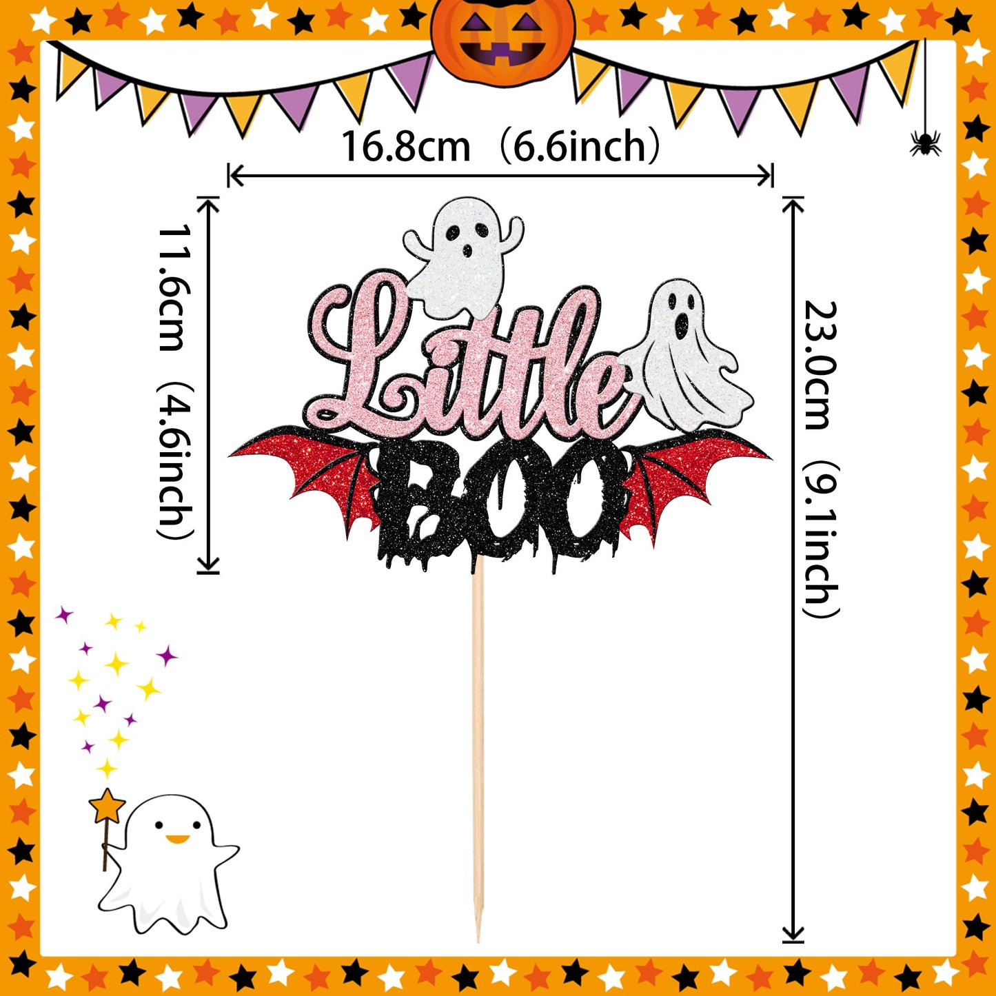 1 Pcs Halloween Little Boo Cake Topper Happy Boo Day Ghost Cake Pick Spooky Bat Ghost Halloween Cake Decoration For Little Boo T