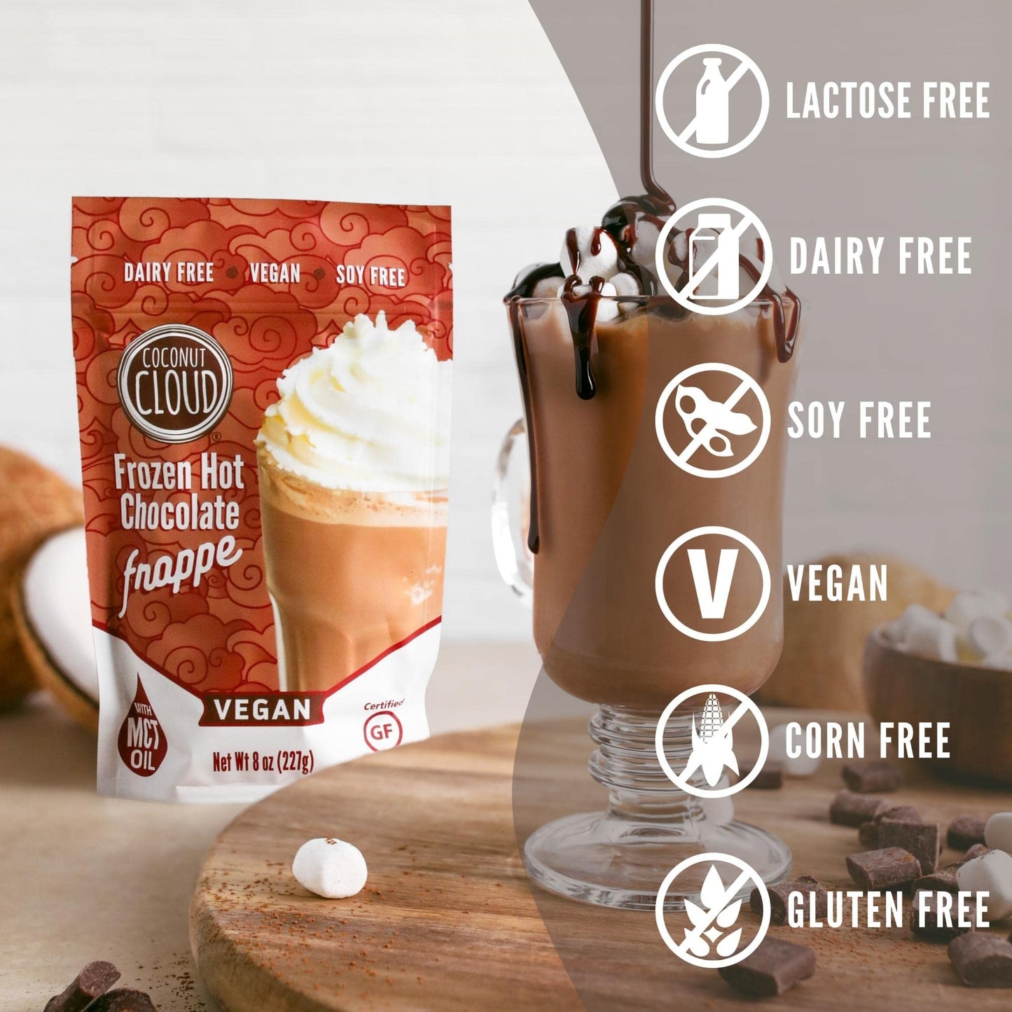 Coconut Cloud Frozen Hot Chocolate | Blended Instant Frappe Iced Cocoa | Add Nut Milk, Ice & Enjoy | Easy, Creamy, Delicious, Ta