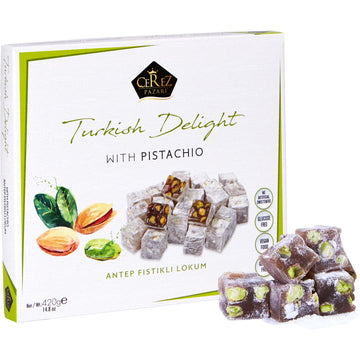 Cerez Pazari Turkish Delight Pistachio Candy Gourmet Premium Vegan Sweets Medium Gift Box 420G | Sweet Luxury Traditional Confec