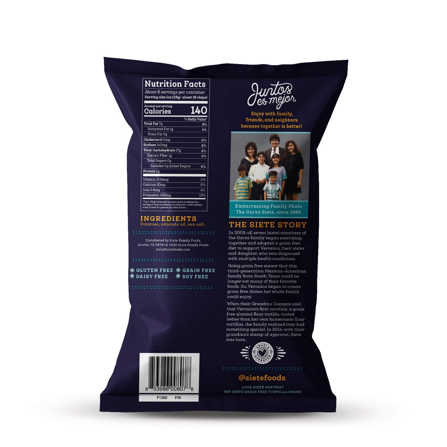 Siete Grain Free Potato Chips | Kettle Cooked | Gluten Free Chips | Vegan Snacks | Non Gmo | Sea Salt, (Pack Of 6)