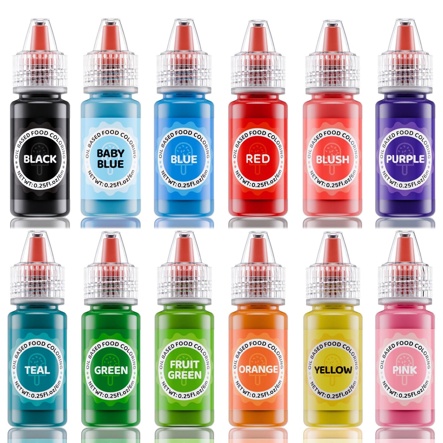 Jelife Oil Based Food Coloring Set - 12 Vibrant Colors, 6ml Bottles, Flavorless Edible Dye for Chocolates and Candy Melts
