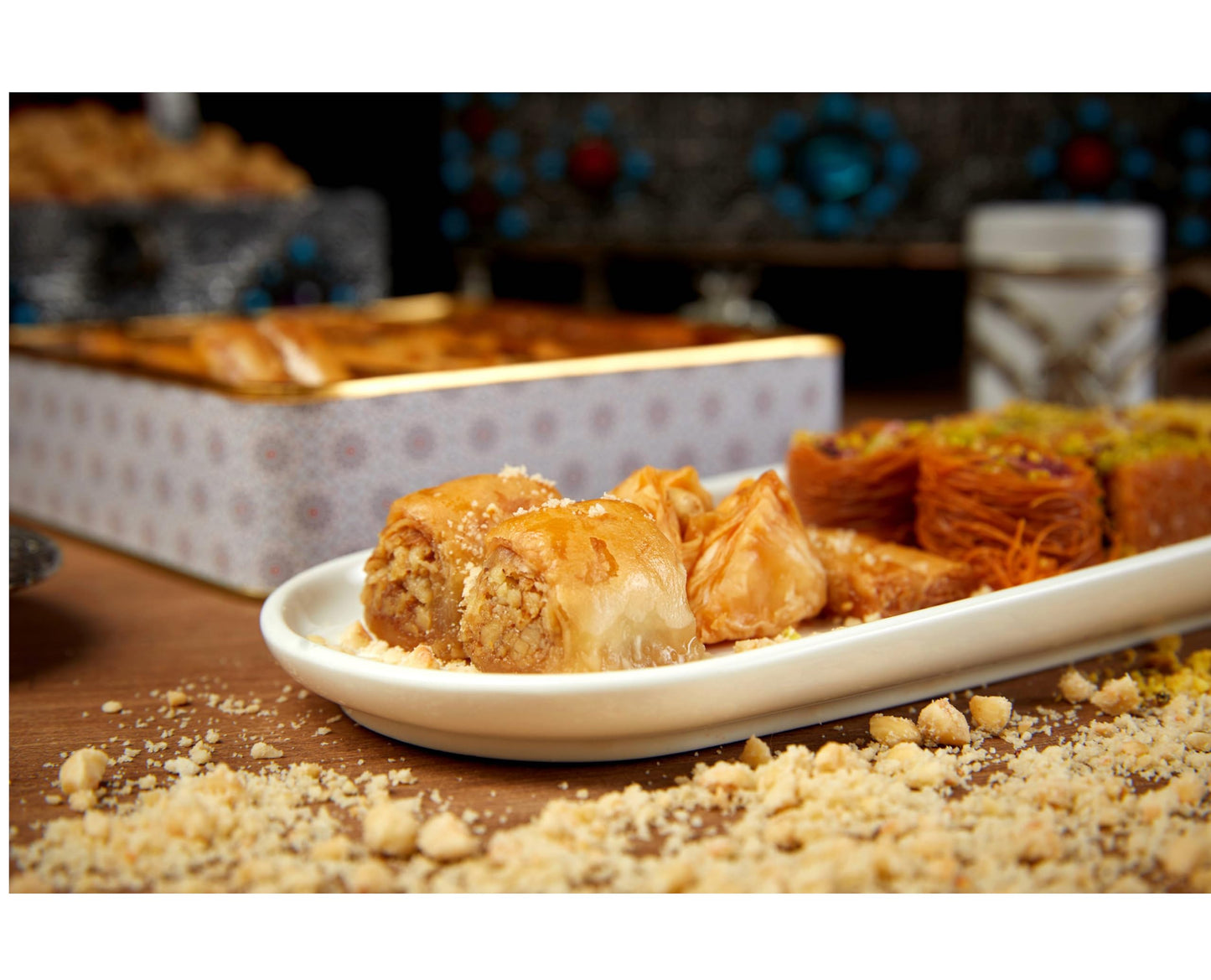 Sarah'S Candy Factory 1.1 Lb Assorted Premium Baklava Pastry Gift Box Halal Snacks, 500 Gr In A Metal Box Turkish Dessert Ideal