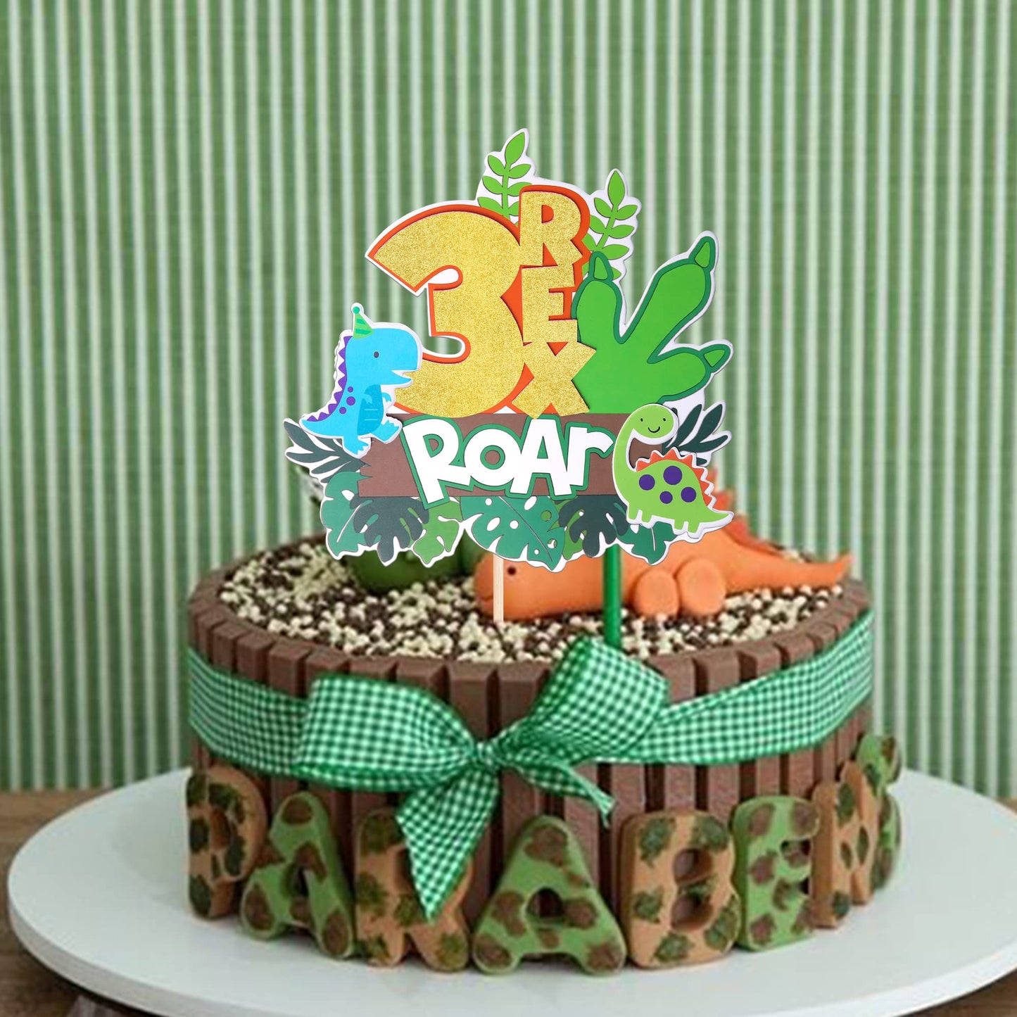 Rsstarxi 1 Pack Dinosaur 3Rd Birthday Cake Topper With Claw Leaves Third Birthday Roar Number 3 Three Rex Cake Pick For Dino Theme Baby Shower Kids Boys 3Rd Birthday Party Cake Decorations Supplies