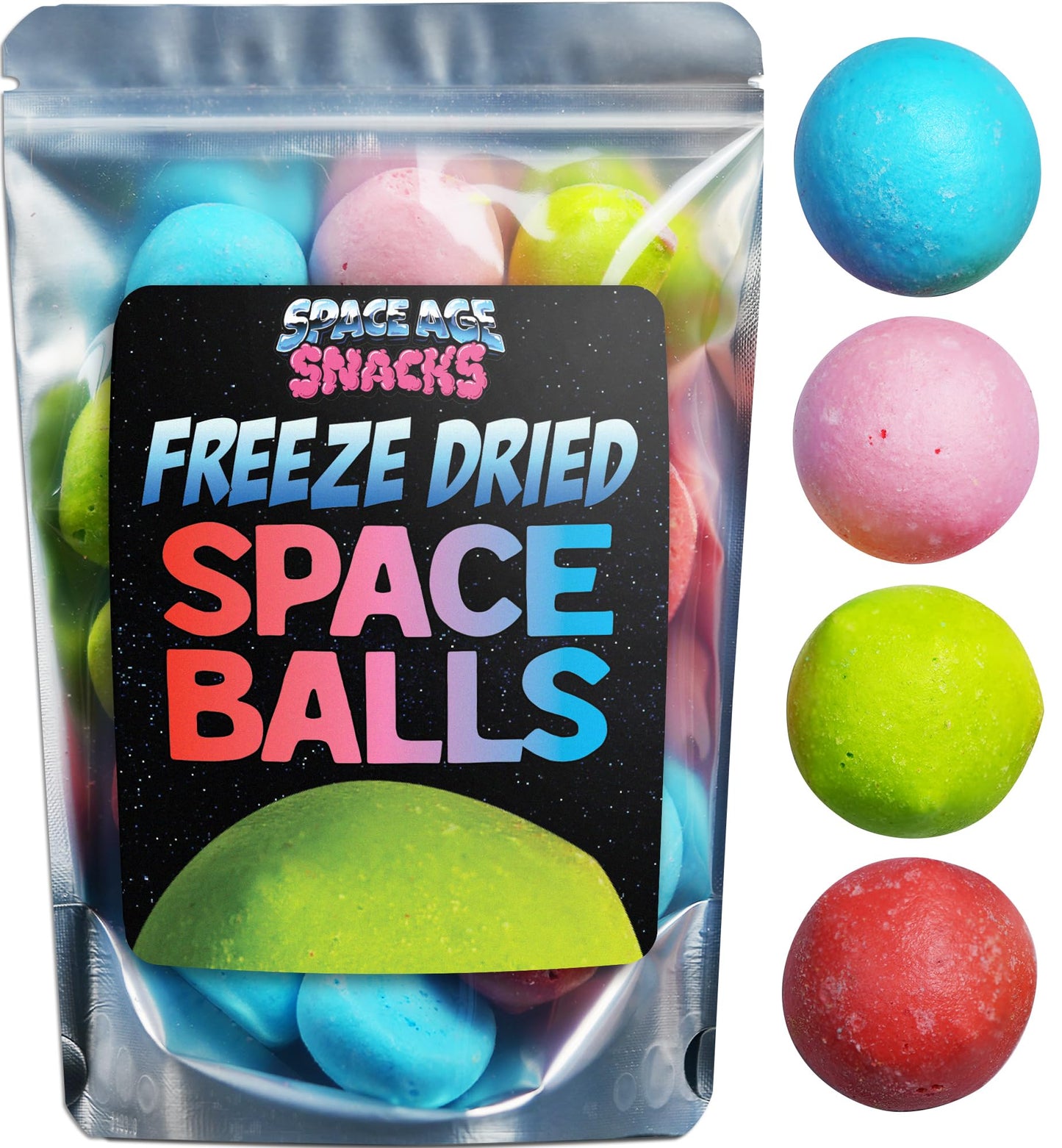 Space Age Snacks Freeze Dried Space Balls - Crunchy Candy with Fun Stickers, 4 Ounces