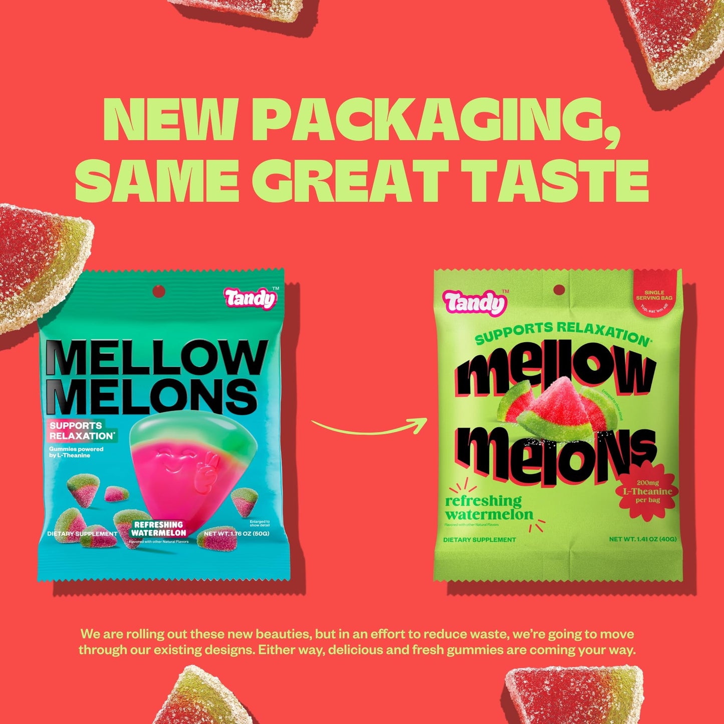 Tandy Mellow Melons Gummies - Relaxation Gummy dietary product, Watermelon Flavor, Gluten-Free, 6-Pack, 1 Count