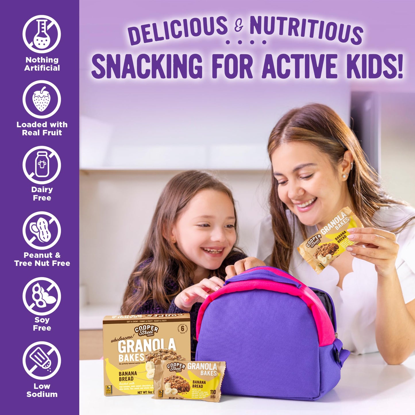 Cooper Street Banana Bread Granola Bakes (48 Count) - Individually Wrapped Soft and Chewy Granola Bars Bulk - Dairy, Soy, Peanut