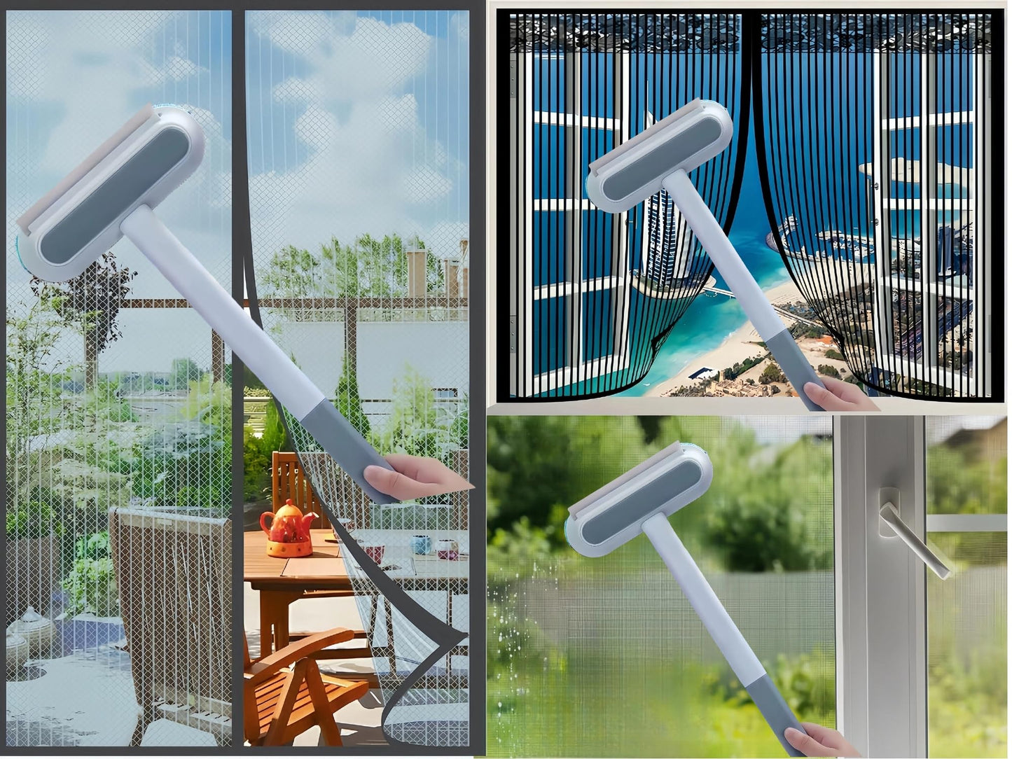 Window Screen Cleaning Brush- Magnetic Screen Door Mesh Brush, 4 In 1 Window Washer Squeegee Kit, Window Cleaner Squeegee, Windo