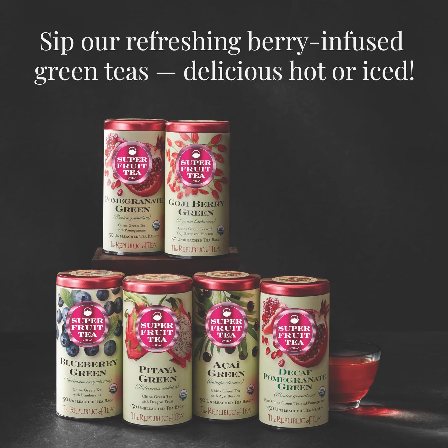 The Republic of Tea Pomegranate Green Tea, 50-Count, Pack of 1