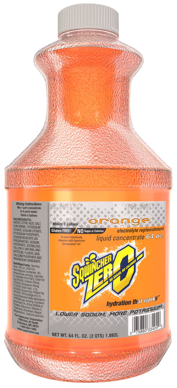 Sqwincher Zero Liquid Concentrate, Orange, 64 fl oz (Case of 6)