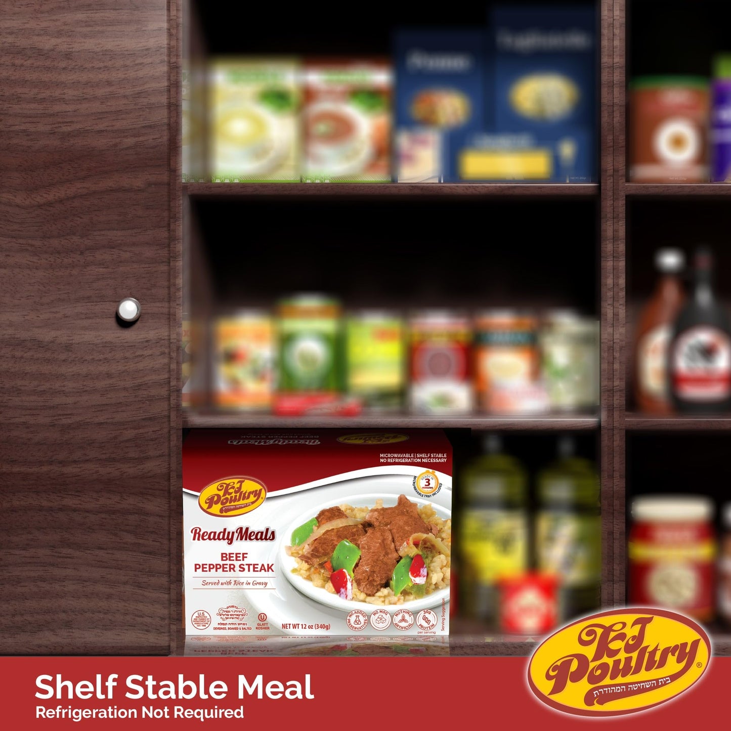 KJ Poultry Kosher Ready Meals - Beef Pepper Steak & Rice, MRE Meat Meals Ready to Eat (1 Pack) Prepared Entree Fully Cooked, She