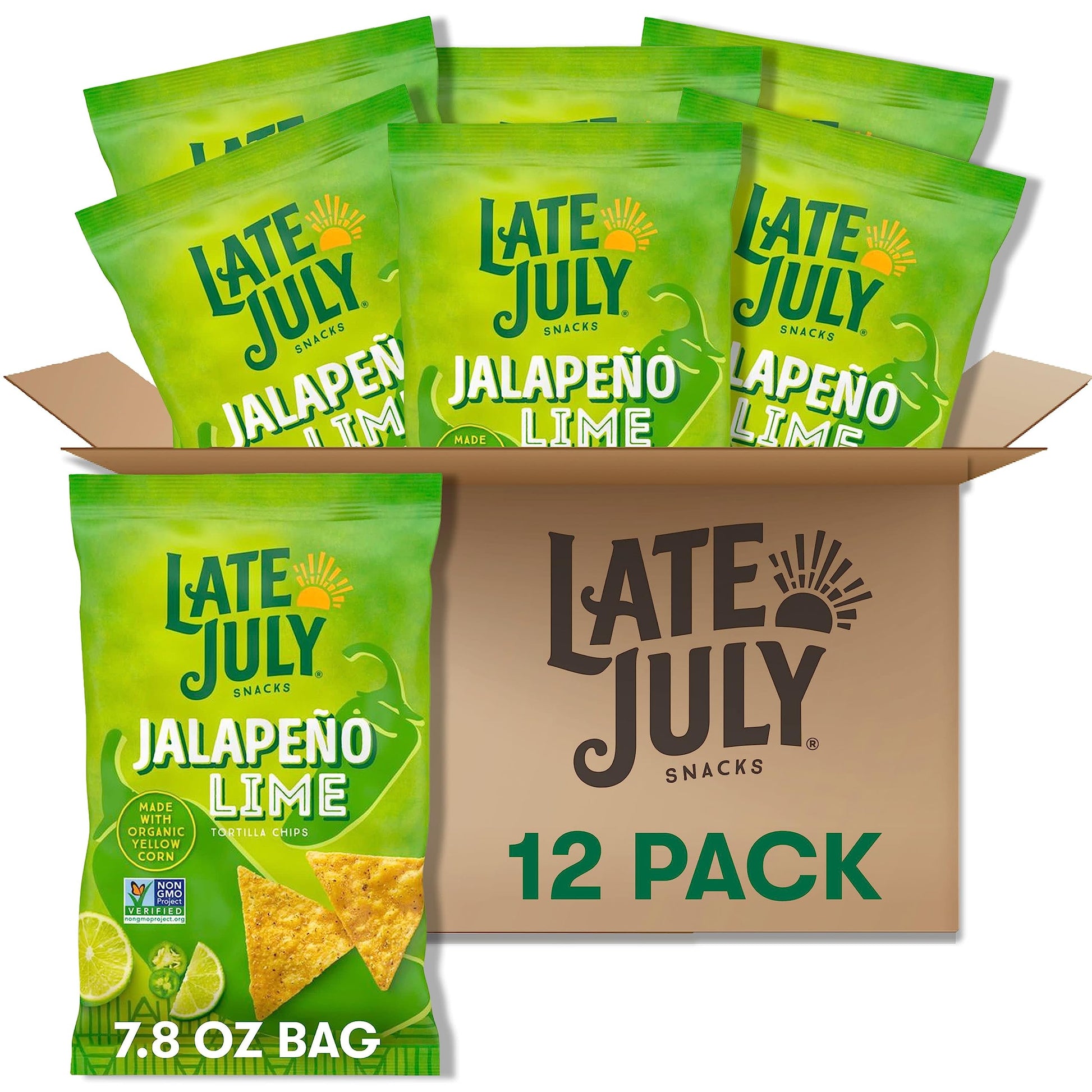 Late July Snacks, Jalapeo Lime Tortilla Chips, 7.8-oz. Bag (Pack of 12)