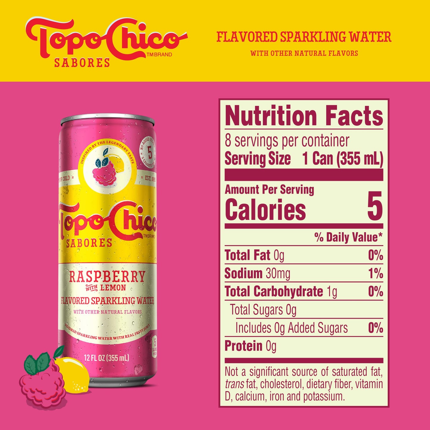 Topo Chico Sparkling Water Raspberry Lemon Flavored 12oz 8-Pack