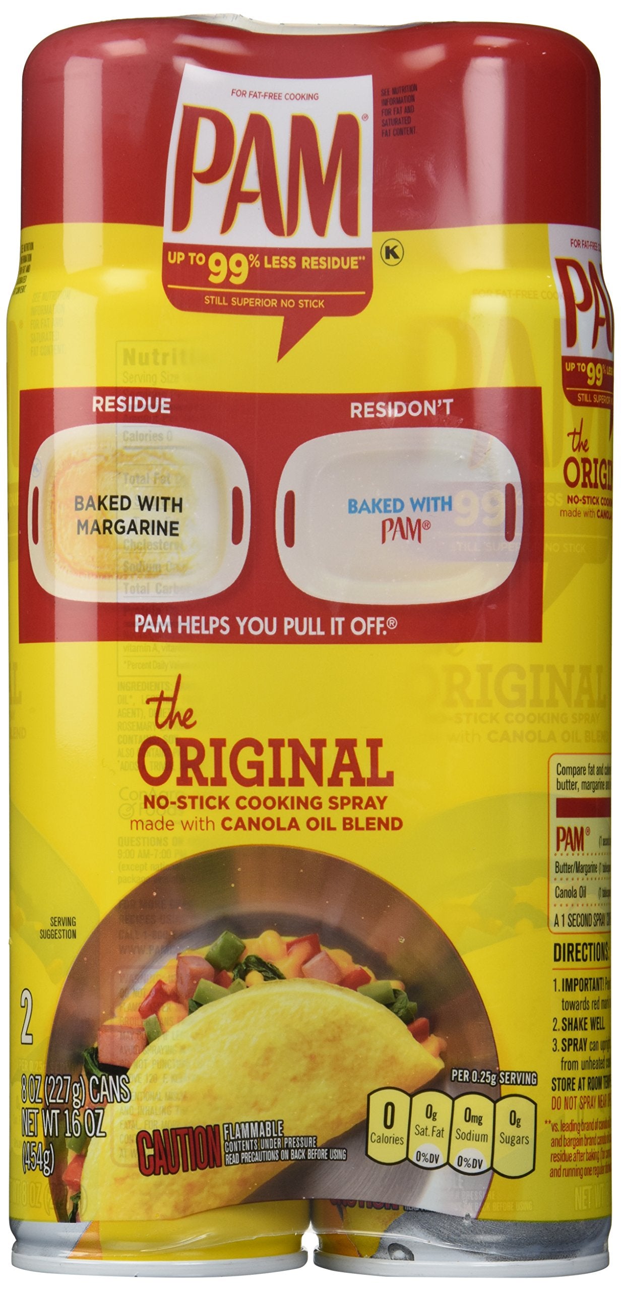 Pam No-Stick Cooking Spray Cans, 16 Ounce, 2 Pack