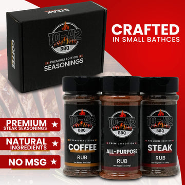 10-42 Steak Seasoning Gift Set - 3 Premium Flavors : All Purpose, Steak, Coffee Rub | Gourmet Meat Seasoning Dry Rub | Barbecue