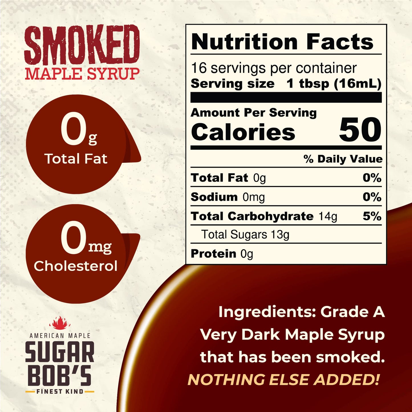 Sugar Bobs Finest Kind Smoked Maple Syrup, Real Maple Syrup, 8.45 fl oz, Brown, Made in Vermont for Bar, Kitchen, and Grill