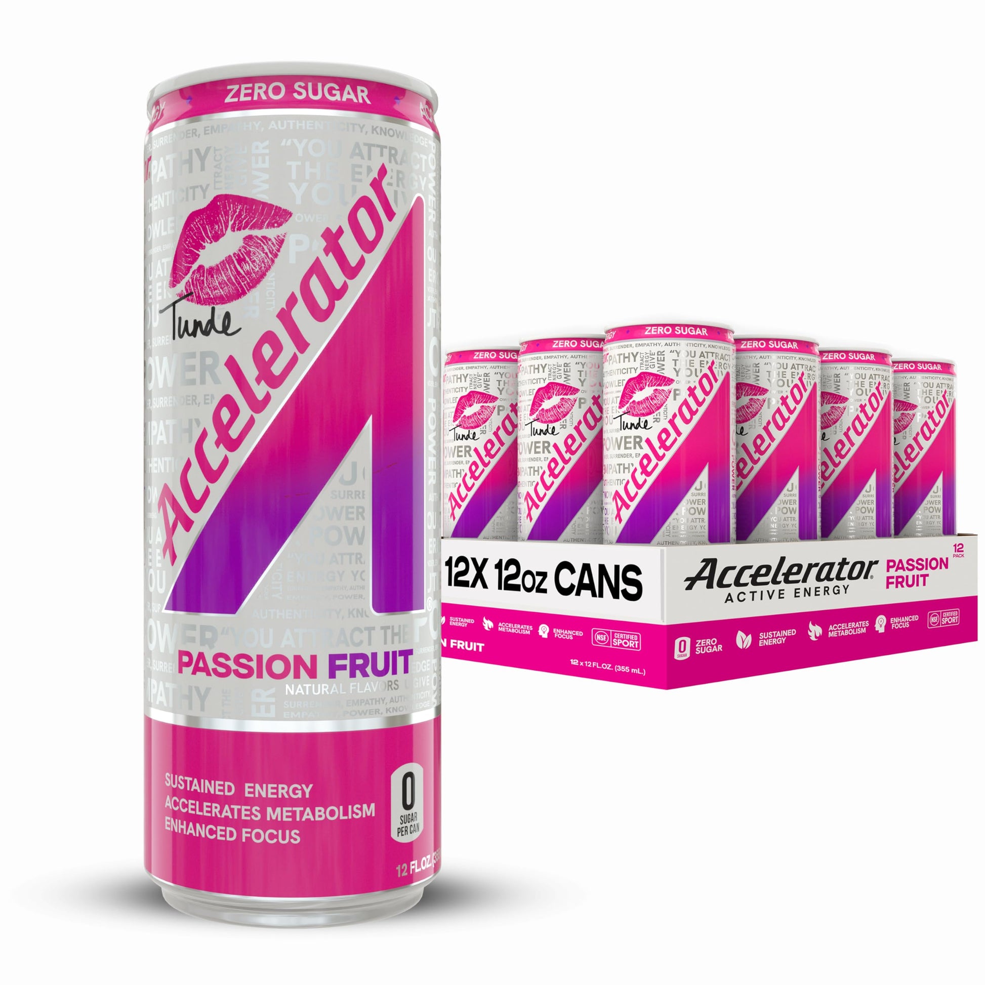 ACCELERATOR Sugar Free Energy Drink, Passion Fruit, 100% Natural Caffeine, 12 fl oz (12 pack)