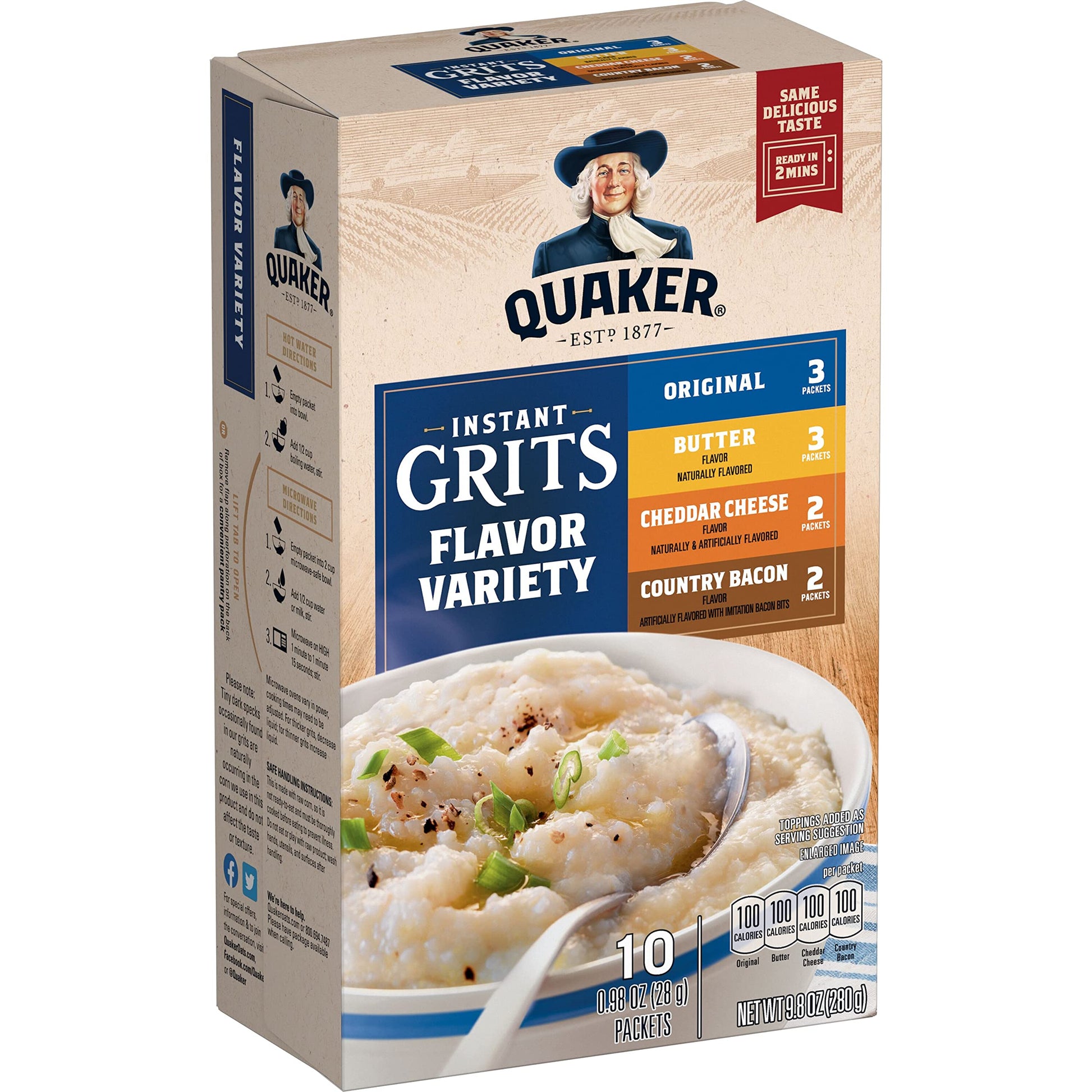 Quaker Instant Grits Variety Pack, 4 Flavors, 10 Packets, 0.98oz Each