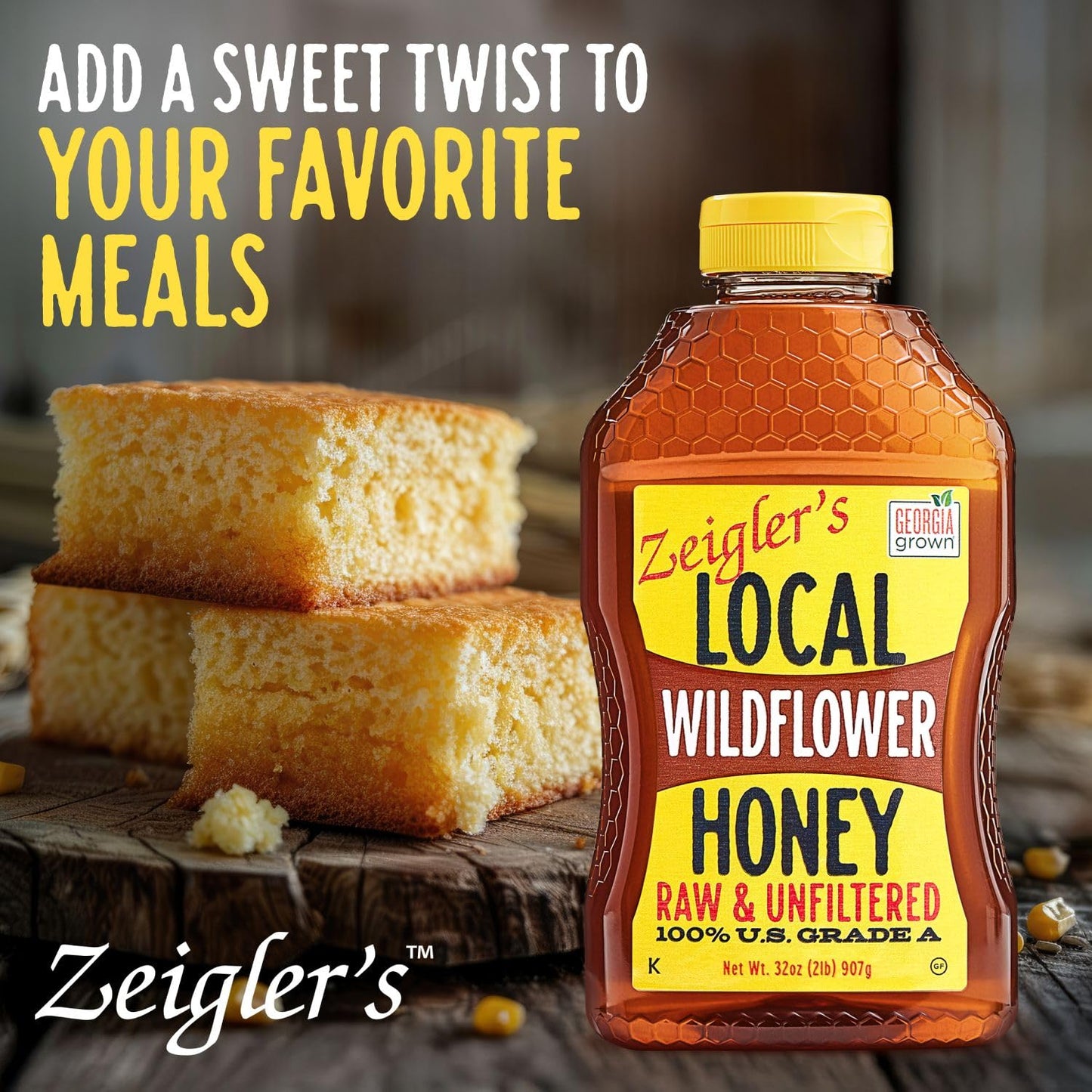 Zeiglers Wildflower Honey, 32 Oz - 100% Natural, Raw & Unfiltered, Georgia Grown Certified - Pure Southern Honey - Great for Te