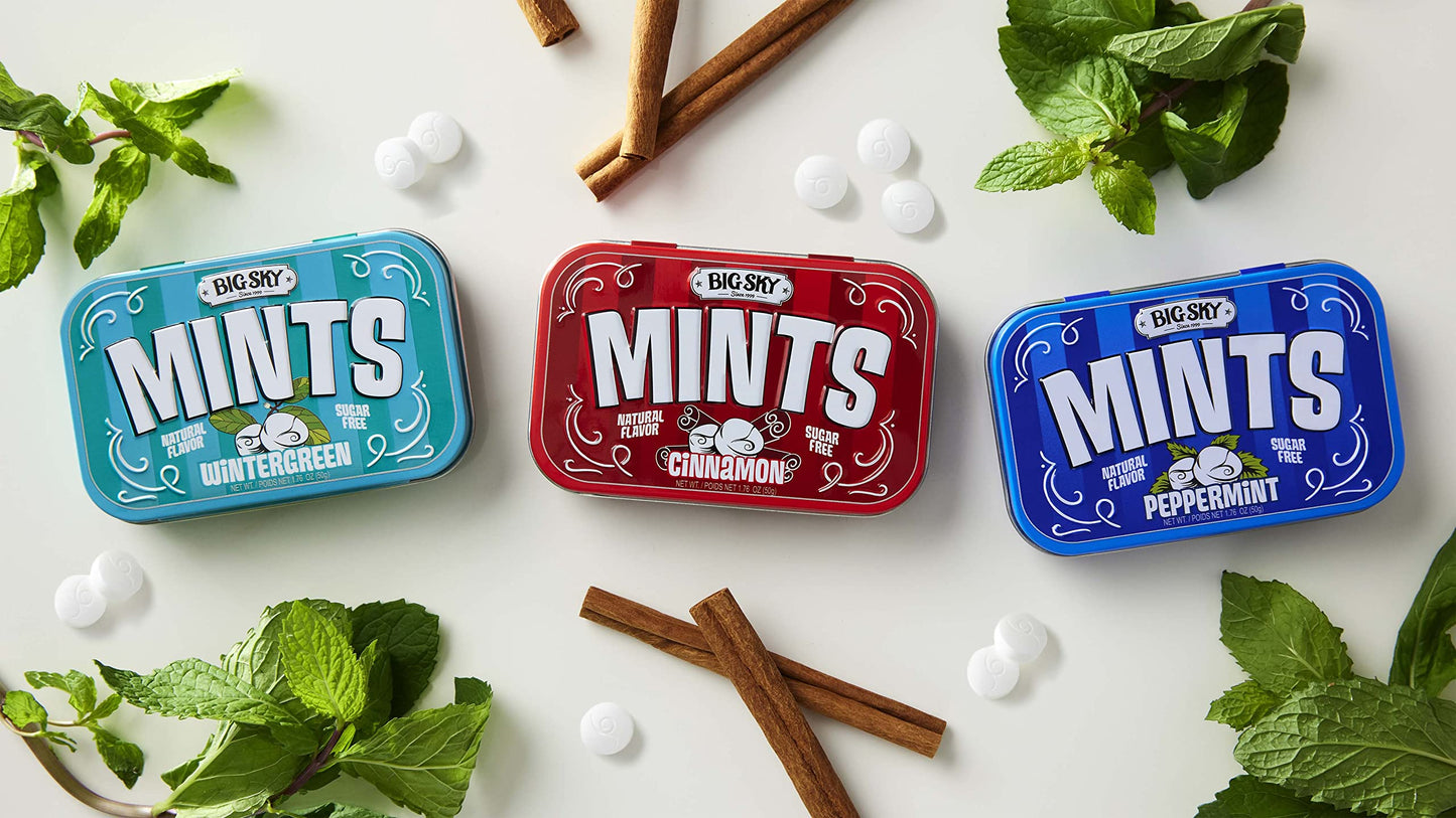 Big Sky Sugar Free Wintergreen Mint Candy, 50G Tin - 6 Count Display Tray