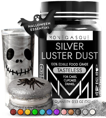Mon  Gasque Silver Luster Dust Edible Glitter For Cocktails 15G - Premium Silver Edible Luster Dust For Halloween Food Decoratio