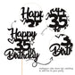 YCTHUNFISH 35th Birthday Cake Topper Glitter Heart Star Black Bamboo Decoration