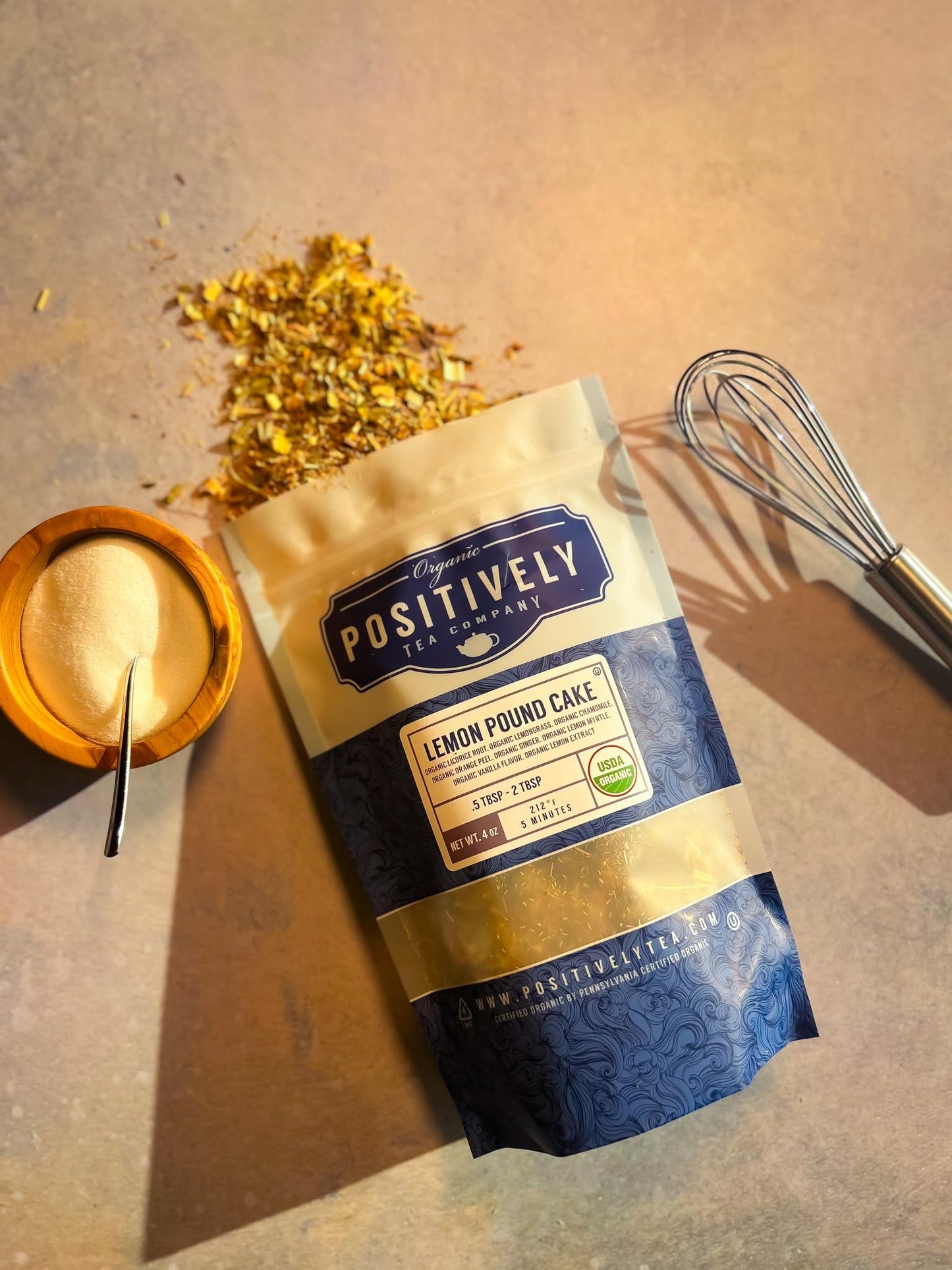 Organic Positively Tea Company Lemon Pound Cake Herbal Tea Loose Leaf 16 Ounce