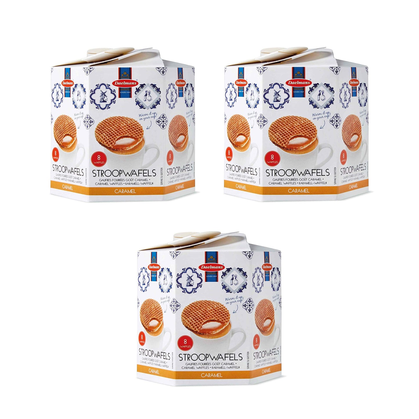 Daelmans Stroopwafels Dutch Waffles, Caramel, 3 Pack Assortment, 8.11 oz (24 Stroopwafels)