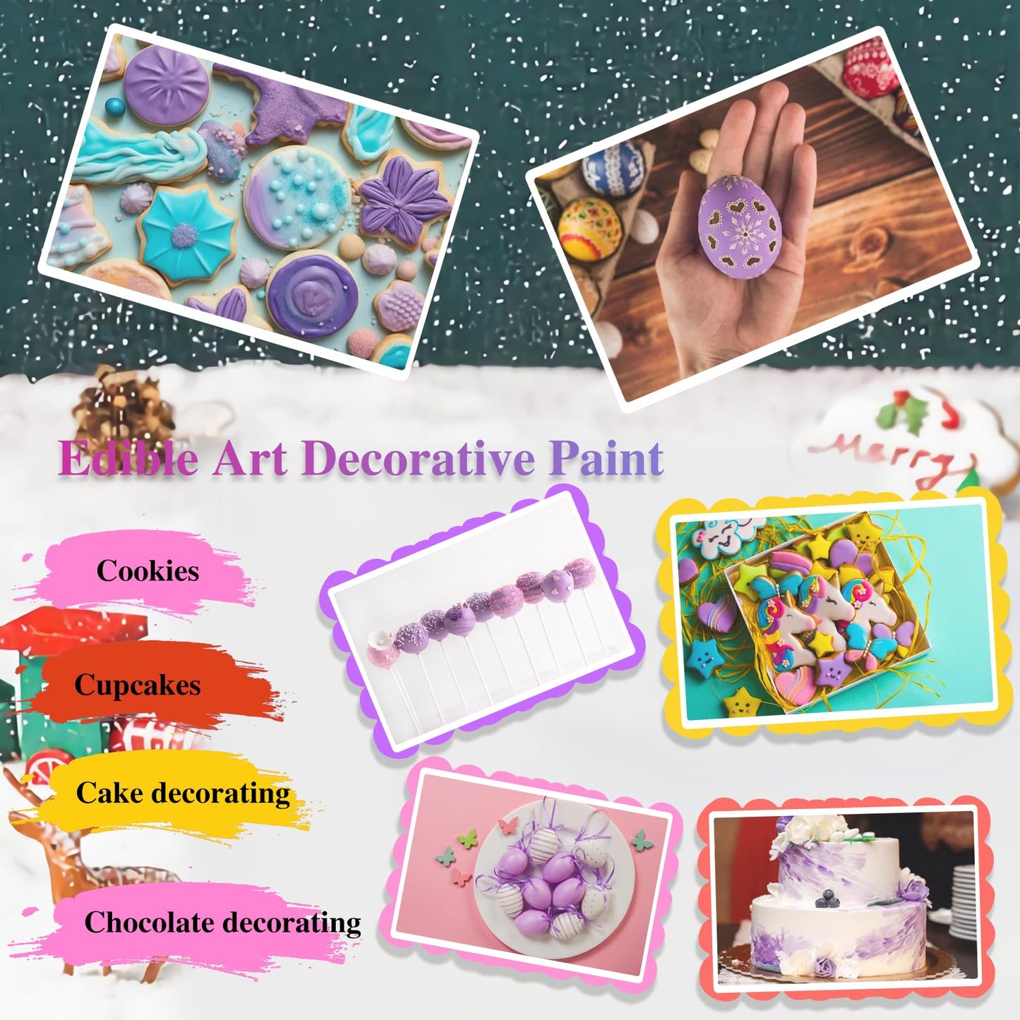 Purple Edible Art Decorative Paint -Vibrant Color Food Coloring Upgraded Edible Glitter Decorative Cake Paint For Baking, Cupcak