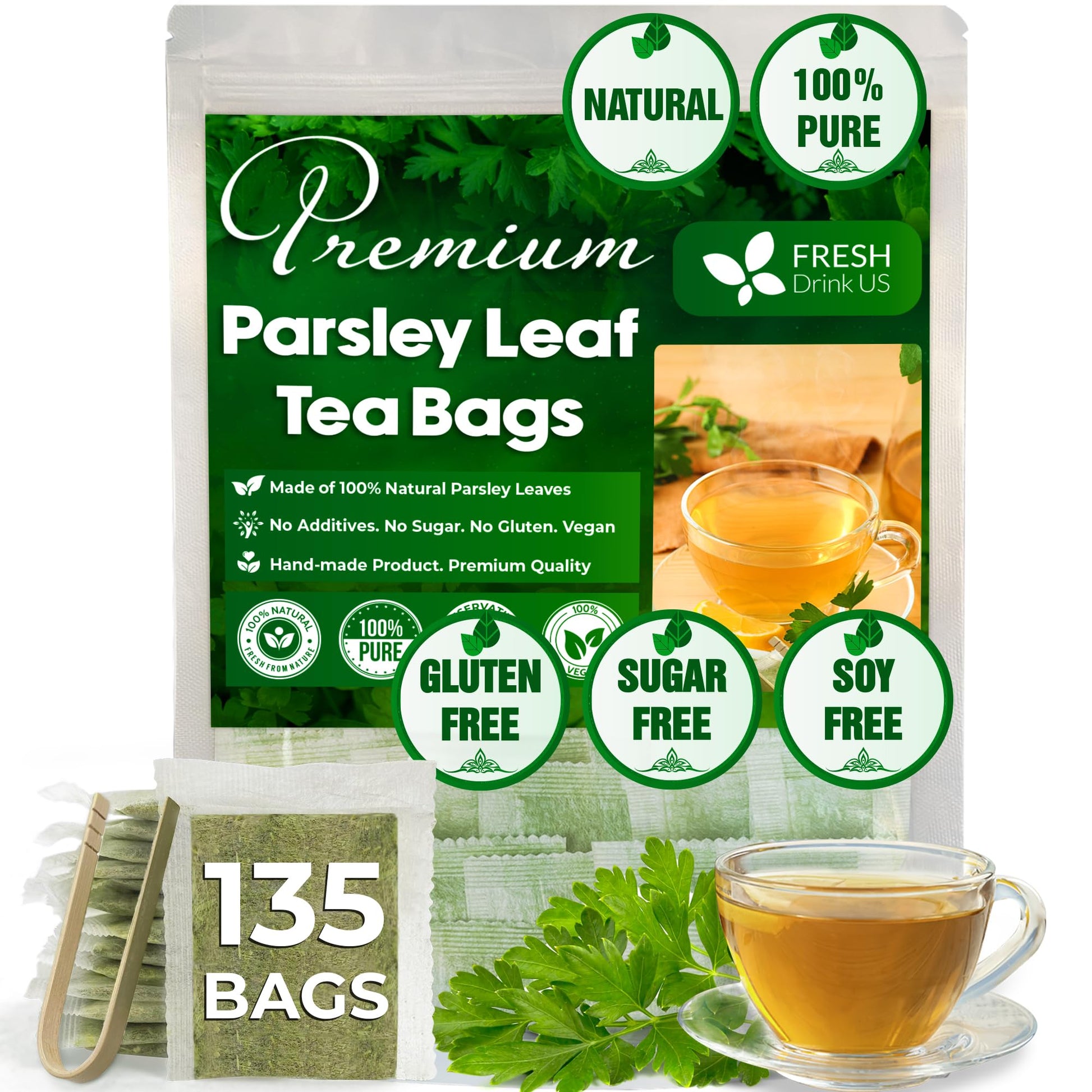 FRESHDRINKUS Parsley Leaf Tea Bags, 100% Natural Herbal Tea, 135 Bags, Vegan, No Sugar, No Caffeine, Gluten-Free